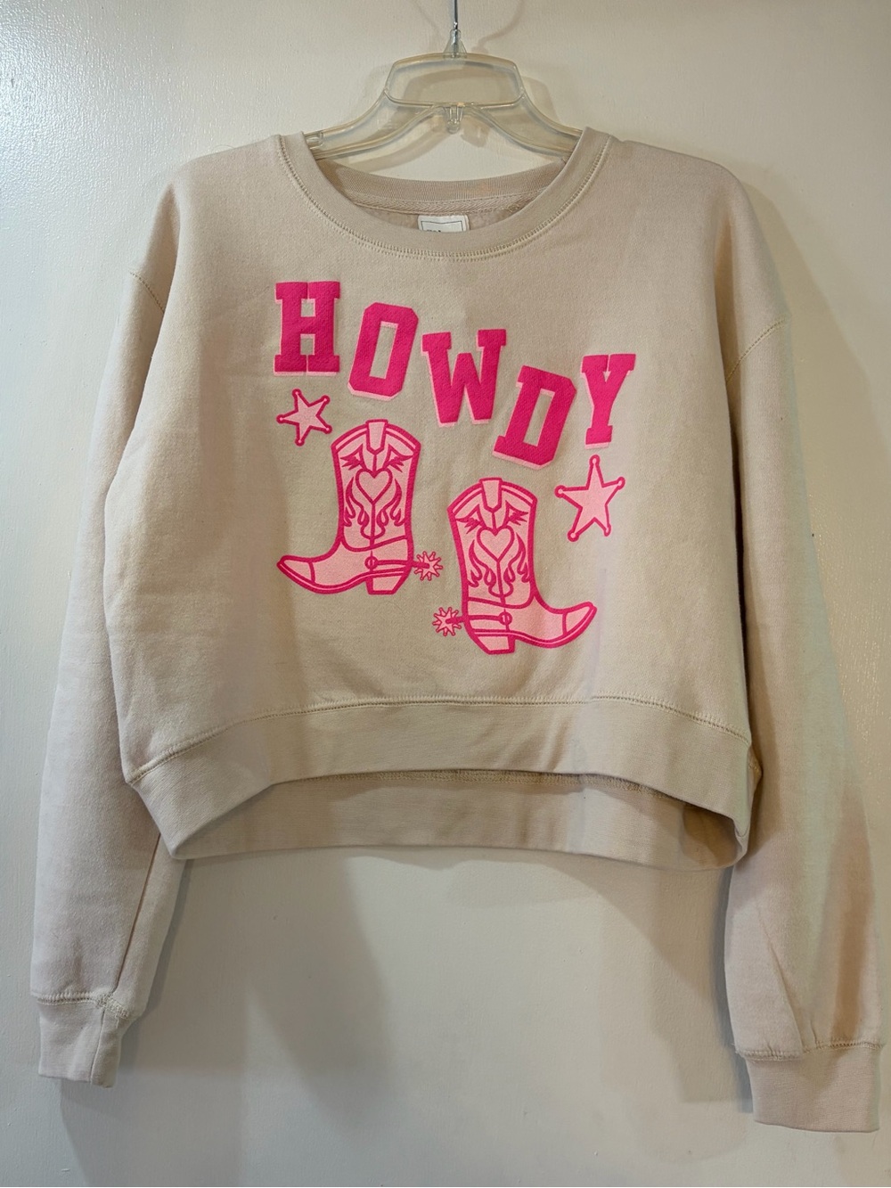 Relaxx Howdy Cowboy Boots Cropped Sweatshirt Womens Sz Large